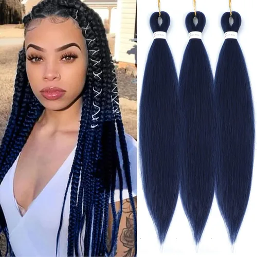 Miniatura 12 de Extensiones de cabello trenzado preestirado colorido, 3 colores, mezcla de cabello trenzado para niñas, 26 pulgadas, 3 paquetes