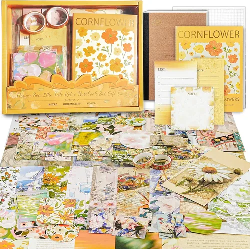 Miniatura 7 de Kit de Suministros para Scrapbooking, Kit de Scrapbook Estético Botánico Vintage para Bullet Journal Junk Journal A6 Cuaderno de Cuadrícula