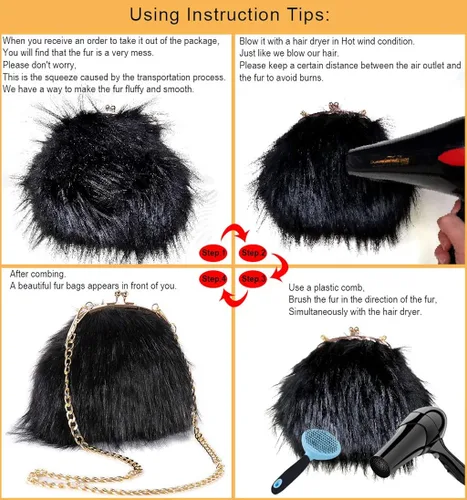 Miniatura 6 de FHQHTH Faux Fur Purse Fashion Clutch Handbag Shoulder Vintage Evening Bags for Women