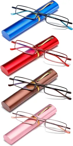 Miniatura 16 de Lentes de lectura con bloqueo de luz azul, lectores de bolsillo delgados con estuche de clip para bolígrafo, mini lectores ligeros