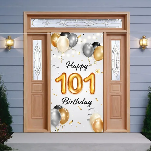 Miniatura 8 de Cartel de feliz cumpleaños número 101 – Cubierta de puerta de fiesta de cumpleaños número 101 para mujeres y hombres – Saludos a 101 años