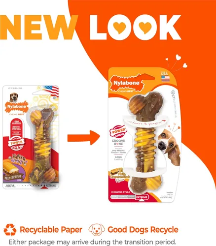 Miniatura 2 de Nylabone Groove Bone Power Juguete Masticable para Perros, Juguetes Dentales para Perros Masticadores Agresivos, Hueso Masticable para Perros, Swirl