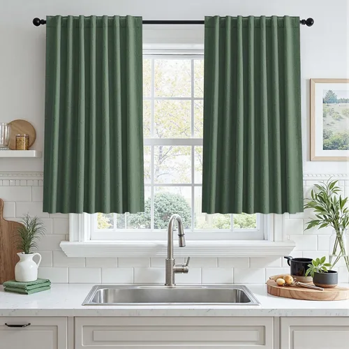 Miniatura 10 de UHITECH - Cortinas opacas beige para sala de estar, cortinas cortas de 35 pulgadas para habitación, cortinas negras para ventanas pequeñas, paneles