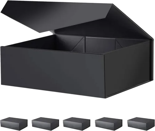 Miniatura 37 de BLK&WH Caja de regalo de 9 x 6.5 x 3.8 pulgadas, caja de regalo negra, caja de padrino, caja plegable con tapa de cierre magnético para embalaje