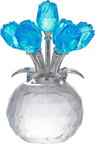 Figura de cristal de rosa azul lago con jarrón, ramo de flores, adorno de regalo para esposa, novia, mujer, flor de cristal hecha a mano, decoración