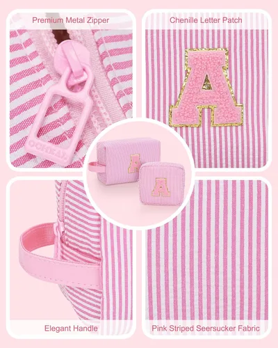 Miniatura 4 de MONSTINA Cesta de Pascua para adolescentes, bolsa de maquillaje con inicial, bolsa de cosméticos personalizada para niñas y mujeres, bonita bolsa