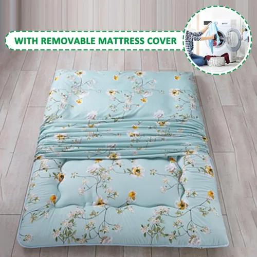 Miniatura 4 de Shiki - Colchón de futón japonés, colchón grueso de suelo, almohadilla de dormir enrollable con funda lavable para dormitorio de invitados, Flor