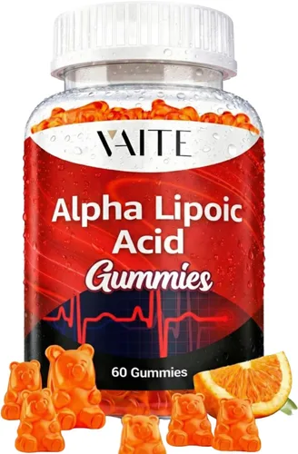 VAITE Gomitas de ácido alfa lipoico de 1000 mg, suplemento ALA para apoyo cerebral y nervioso, antioxidante, energía, sin OMG, veganas, sin gluten,
