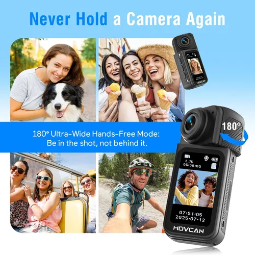Miniatura 4 de Movcan Cámara corporal S70 con grabación de audio y video, cámara corporal HD 1520P con lente giratoria de 180°, cámara de grabación manos libres