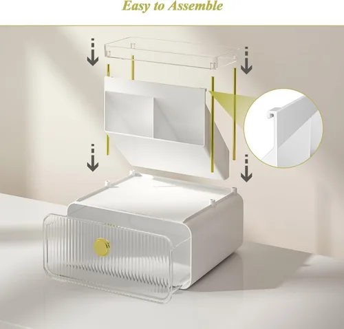 Miniatura 6 de FOLLOWIN Organizador de mostrador de baño con cajón, organizador para la parte superior de la cómoda con soporte para brochas de maquillaje, estante