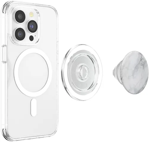 Miniatura 4 de Patrón de ilustración de piedra gris blanco intercambiable PopSockets MagSafe PopGrip para iPhone
