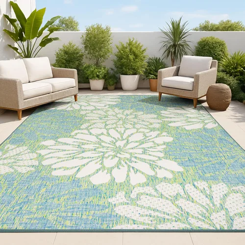 Miniatura 7 de JONATHAN Y Alfombra Corredor de Tejido Texturizado Floral para Interiores y Exteriores 2X8 Marrón/Crema, Zinnia Moderna para Patio Trasero, Patio