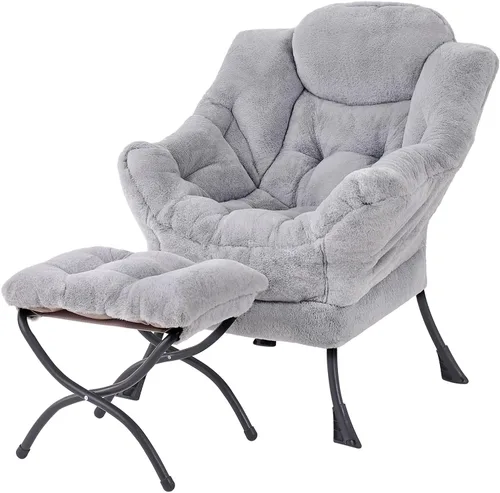 Miniatura 8 de Tiita - Sillón reclinable con otomana, grande, moderno, silla de ocio, de lectura, con reposapiés, para dormitorio, sala de estar, dormitorios, Gris