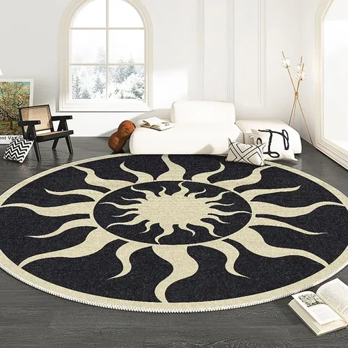 Miniatura 24 de Modernas alfombras redondas de color marfil a rayas negras para dormitorio, sala de estudio, simple moda abstracta, alfombra de área circular de 2