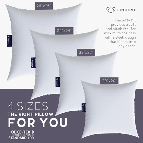 Miniatura 5 de Lincove Euro - Almohada cuadrada de 24 x 24 pulgadas, fabricada en Canadá, funda 100% algodón, relleno alternativo al plumón, apto para veganos