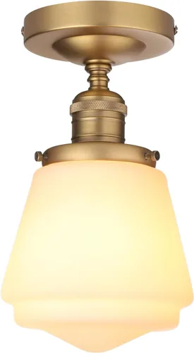Lámpara de techo industrial semiempotrada con pantalla colgante de vidrio blanco leche, lámpara vintage cerca del techo para porche, pasillo,