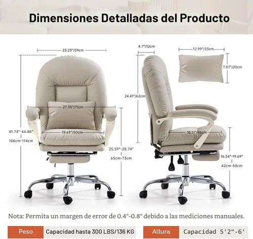 Miniatura 3 de EMIAH Silla de Oficina Ergonómica con Reposapiés Silla Entrecruzada con Ruedas Silla Ejecutiva de Oficina Reclinable Respaldo Medio Cuero PU Sillas