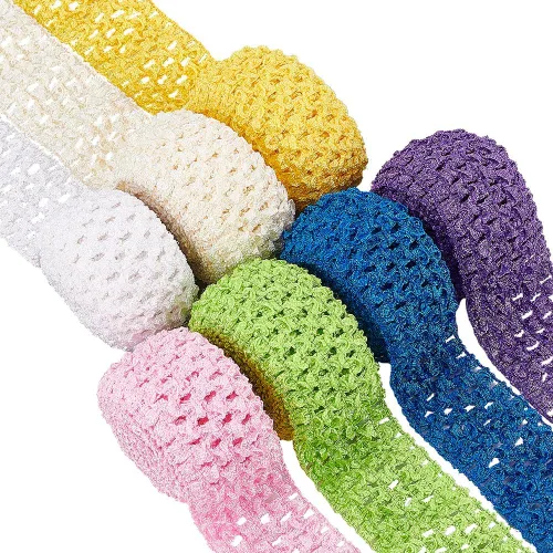 Miniatura 8 de BENECREAT Diadema elástica de ganchillo de 15 yardas de 1.5 pulgadas de ancho, 7 cintas de colores mixtos, ribete elástico de ganchillo