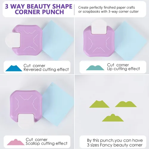 Miniatura 5 de Perforadora de esquina decorativa 3 en 1, perforadora de papel de esquina de 3 vías para manualidades de papel, diarios de viñetas, tarjetas