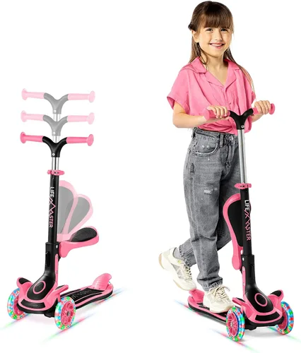 Miniatura 17 de Scooter de 3 ruedas para niños con asiento plegable, altura ajustable del manubrio, juguete de paseo inclinado para conducir para niños a partir