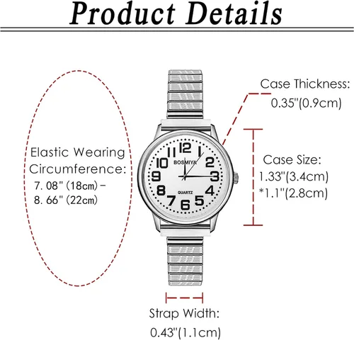 Miniatura 2 de Lancardo Reloj de pulsera con correa elástica para hombres y mujeres, fácil de leer, esfera de números grandes, banda elástica para el día