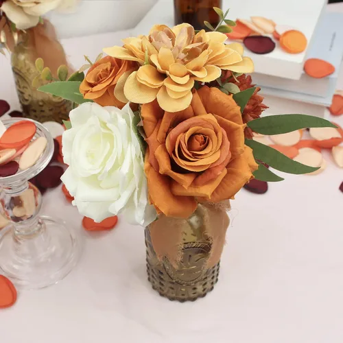 Miniatura 9 de Rinlong 6 centros de mesa de flores surtidos para bodas, mesas de otoño, centro de mesa, ramos de dama de honor de color naranja quemado, estante