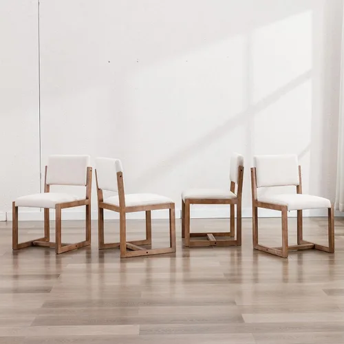 Miniatura 4 de DUOMAY Juego de 2 sillas de comedor tapizadas, sillas de comedor modernas de mediados de siglo, sillas auxiliares de cocina de tela de lino con Beige