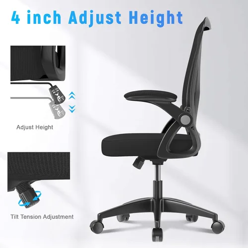 Miniatura 5 de naspaluro Silla de oficina ergonómica, sillas de escritorio con respaldo medio con altura ajustable, silla giratoria con brazos abatibles y soporte