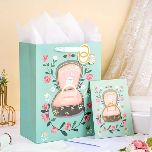Miniatura 7 de WRAPAHOLIC Bolsa de regalo de boda grande de 13" con tarjeta y papel de seda - Copa de champán y Cheers
