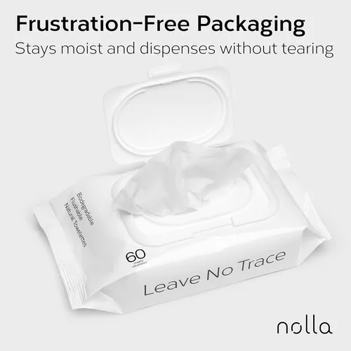 Miniatura 5 de Nolla Toallitas desechables, 100% a base de plantas, sin plástico y biodegradables, para adultos y niños, sin perfume, aloe calmante y vitamina E
