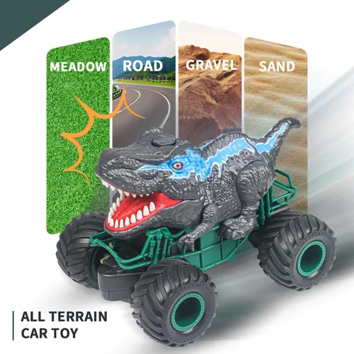 Miniatura 5 de Coche de control remoto de dinosaurio, juguetes de camión monstruo mega RC de 2.4GHz para niños pequeños, juguetes de dinosaurio con luz, sonido