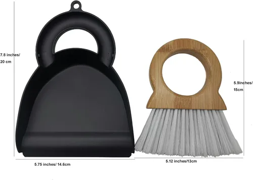 Miniatura 8 de Mini escoba y recogedor para tareas domésticas: mango de bambú, escoba pequeña y recogedor, combinación de mini barrido de escritorio, cepillo