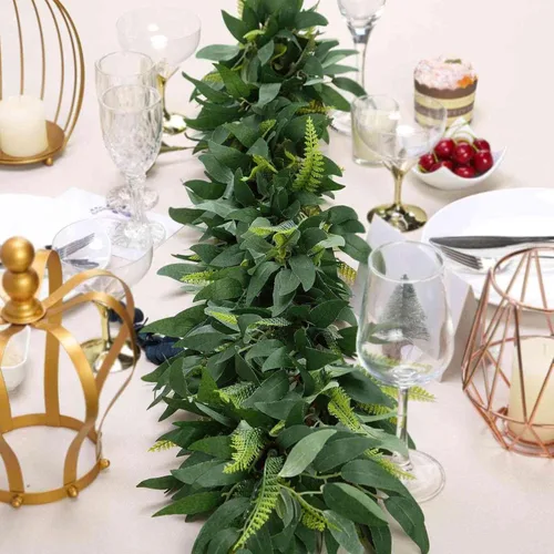 Miniatura 9 de Efavormart 6 pies Guirnalda de hojas de rosa de seda artificial verde de toque real, vid de follaje verde colgante flexible Tipo 13