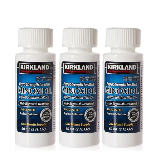 Kirkland Revitaliza el Crecimiento del Cabello para Hombres con Solución Tópica de 5% Minoxidil para la Pérdida del Cabello, Suministro para 3