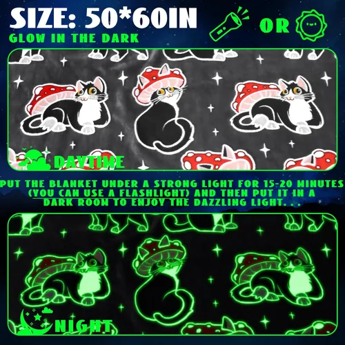 Miniatura 4 de HWING Manta de Gato Negro que Brilla en la Oscuridad - Regalos de Cumpleaños para Niñas Amantes de los Gatos, Mujeres, Adolescentes, Adultos