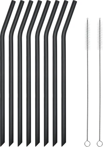 Pajitas reutilizables de silicona negra, 8 popotes flexibles largos con 2 cepillos de limpieza para vasos Yeti/Rtic/Ozark de 20 y 30 onzas, sin BPA,