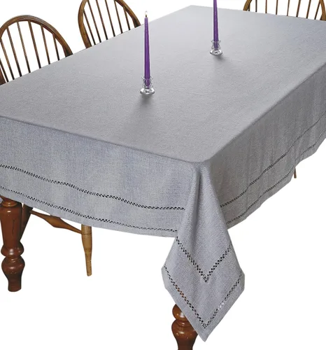 Mantel de diseño vintage con borde de puntada de dobladillo, color gris, 54 x 72 pulgadas, oblongo/rectangular