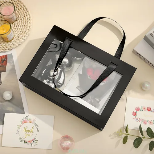 Miniatura 4 de Caja de regalo negra con ventana, caja de regalo magnética transparente para regalo, caja de propuesta de padrino de boda (10.5 x 7.5 x 3 pulgadas)