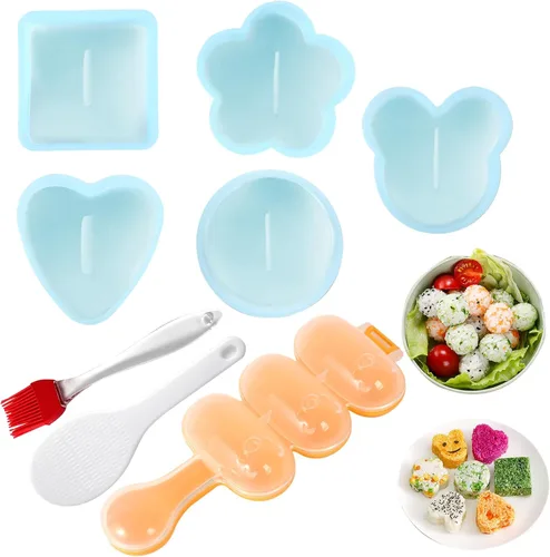 Onigiri - Kit de moldes para hacer sushi musubi con paleta de arroz, cepillo para cocina, sin BPA, duradero, polipropileno, pequeño, redondo, para
