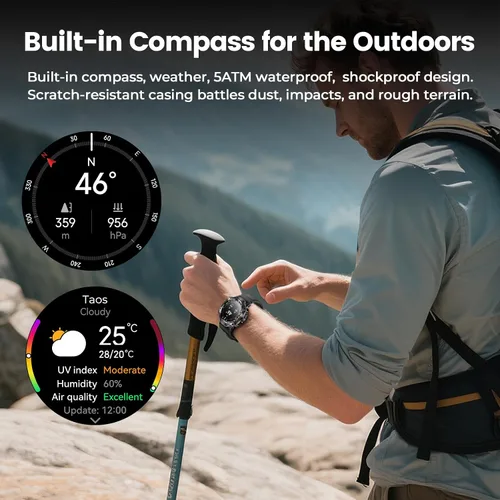 Miniatura 3 de WalkerFit Reloj inteligente para hombres, pantalla AMOLED redonda de 1.43", 5 ATM resistente al agua, monitor de frecuencia cardíaca y sueño