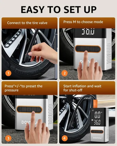 Miniatura 7 de Inflador de neumáticos, compresor de aire portátil, mini bomba inalámbrica para bicicleta con pantalla digital de valores duales, bomba de aire