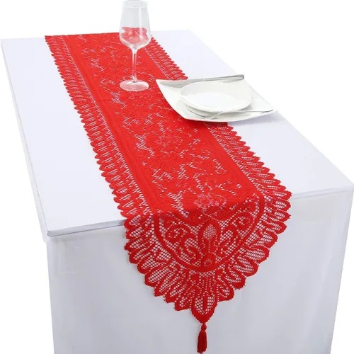Miniatura 7 de rockcloud Camino de mesa de encaje para decoración de banquetes de boda, decoración de mesa de fiesta de Navidad, blanco, 13 x 70 pulgadas White E