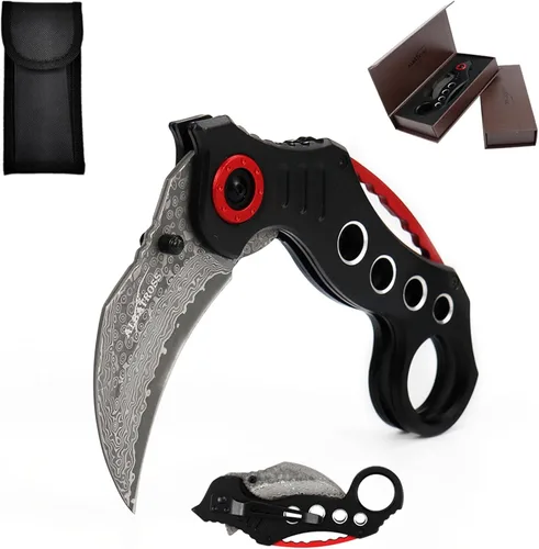 ALBATROSS - Cuchillo de bolsillo plegable de acero Damasco para el Día del Padre, Día de la Madre y regalo de cumpleaños para él, cuchillo de garra