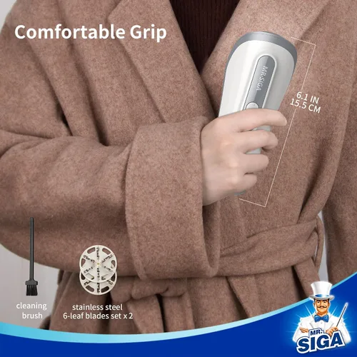 Miniatura 6 de MR.SIGA Afeitadora de tela y removedor de pelusas, afeitadora portátil a pilas con luces LED, 2 cuchillas reemplazables de 6 hojas, crema/gris