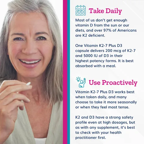 Miniatura 5 de Just Thrive Vitamina K2-7 Plus D3 - Suplemento para la salud inmunológica, cardíaca y ósea, 60 cápsulas vegetales