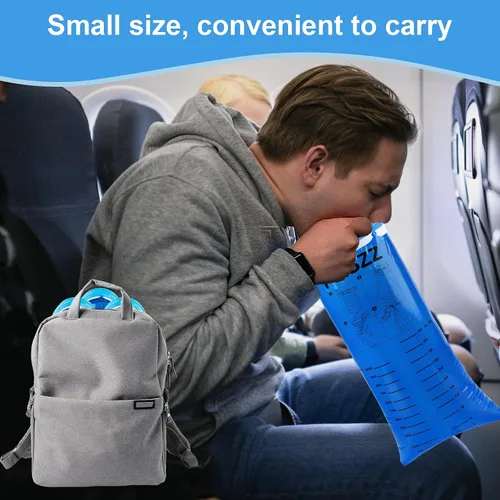 Miniatura 5 de Paquete de 40 bolsas de vómito desechables, resistentes a fugas, bolsa portátil azul para vómitos, 33.8 fl oz Emesis Vomit, vómito para vómito