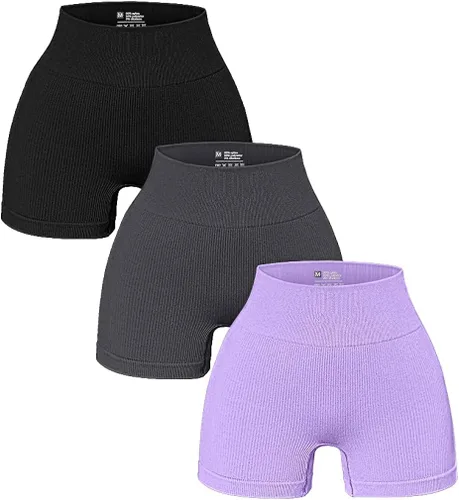 OQQ - 3 piezas para mujer, pantalones cortos de yoga, Leggings de entrenamiento, atléticos, sin costuras, cintura alta, de gimnasio