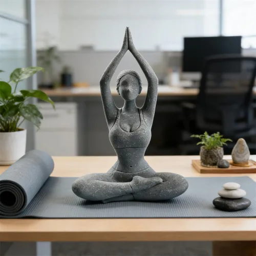 Miniatura 7 de livelyfish Estatua de dama de yoga, piedra arenisca, figura de yoga para meditación, figuras coleccionables para el hogar, estante del acuario