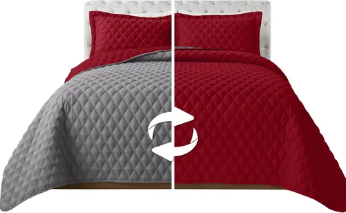 Miniatura 10 de Elegant Comfort Juego de colcha reversible acolchada de 3 piezas con fundas de almohada, exquisitas costuras de diamante para todas las estaciones