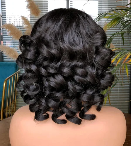 Miniatura 3 de Pelucas cortas y rizadas para mujeres negras, peluca rizada afro con flequillo, rizos sueltos, lindos rizos, pelo sintético para mujeres Negro